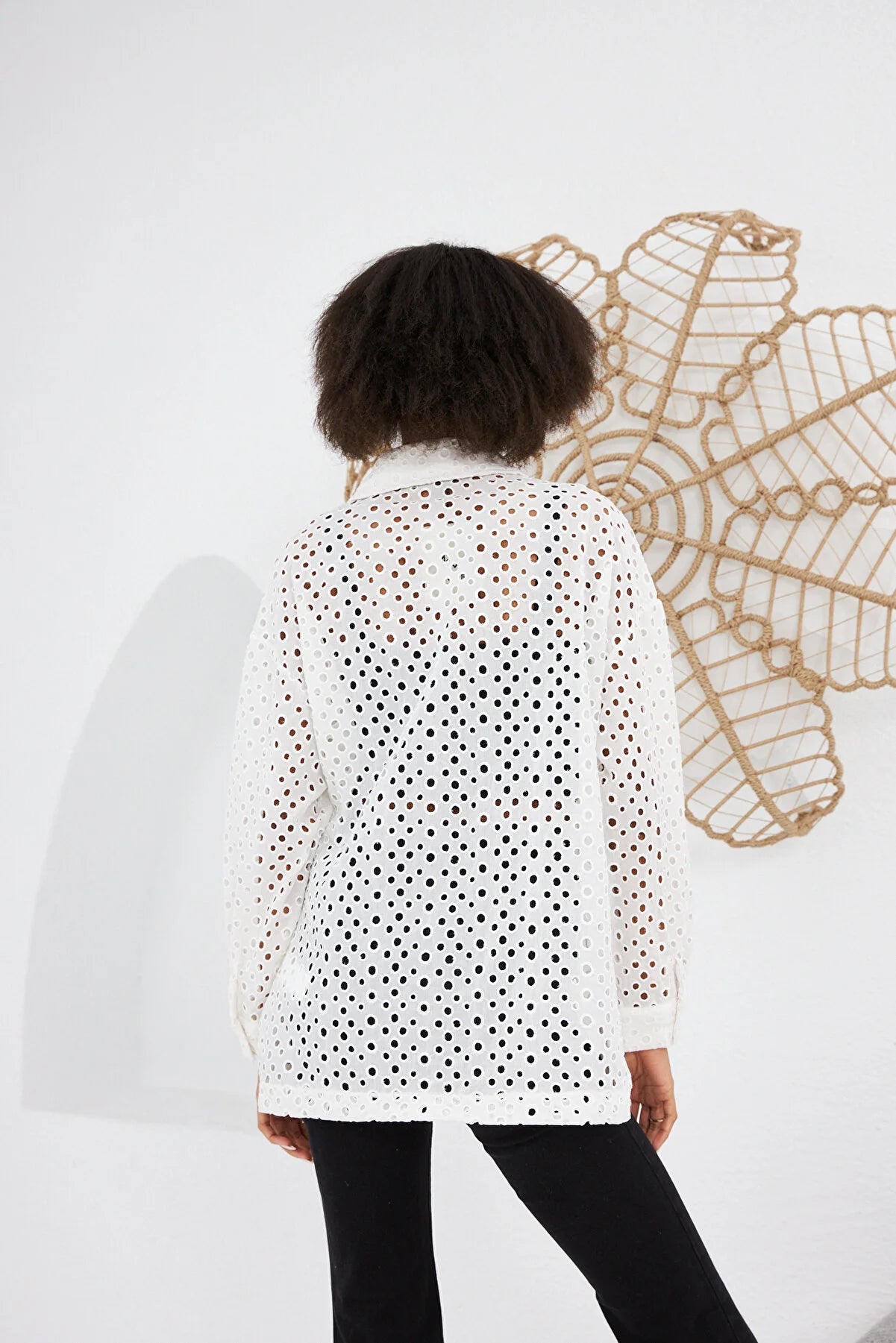 Long Sleeve Shirt with Perforated Lace and Double Pockets - Lebbse