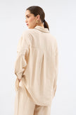 Loose Cut Trousers Shirt Set - BEIGE - Lebbse