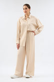Loose Cut Trousers Shirt Set - BEIGE - Lebbse