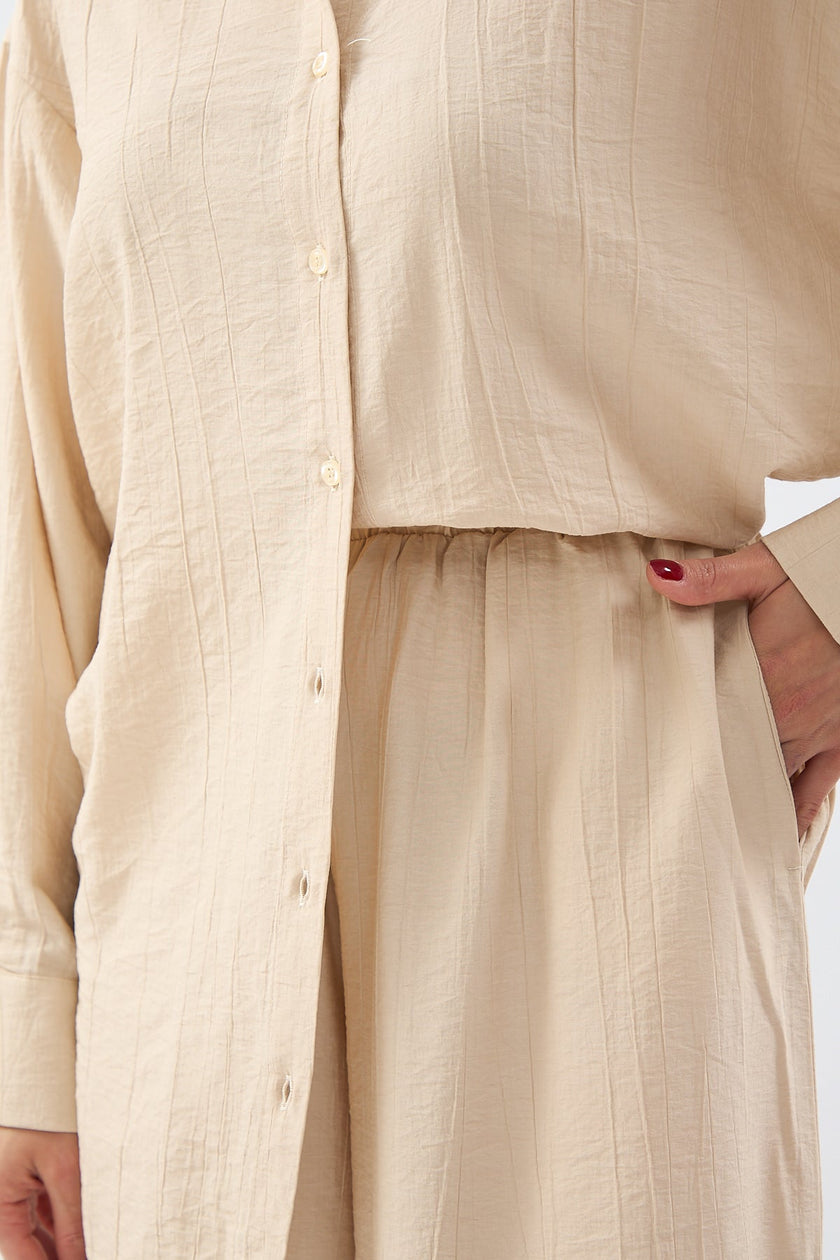 Loose Cut Trousers Shirt Set - BEIGE - Lebbse