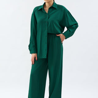 Loose Cut Trousers Shirt Set Emerald - Lebbse