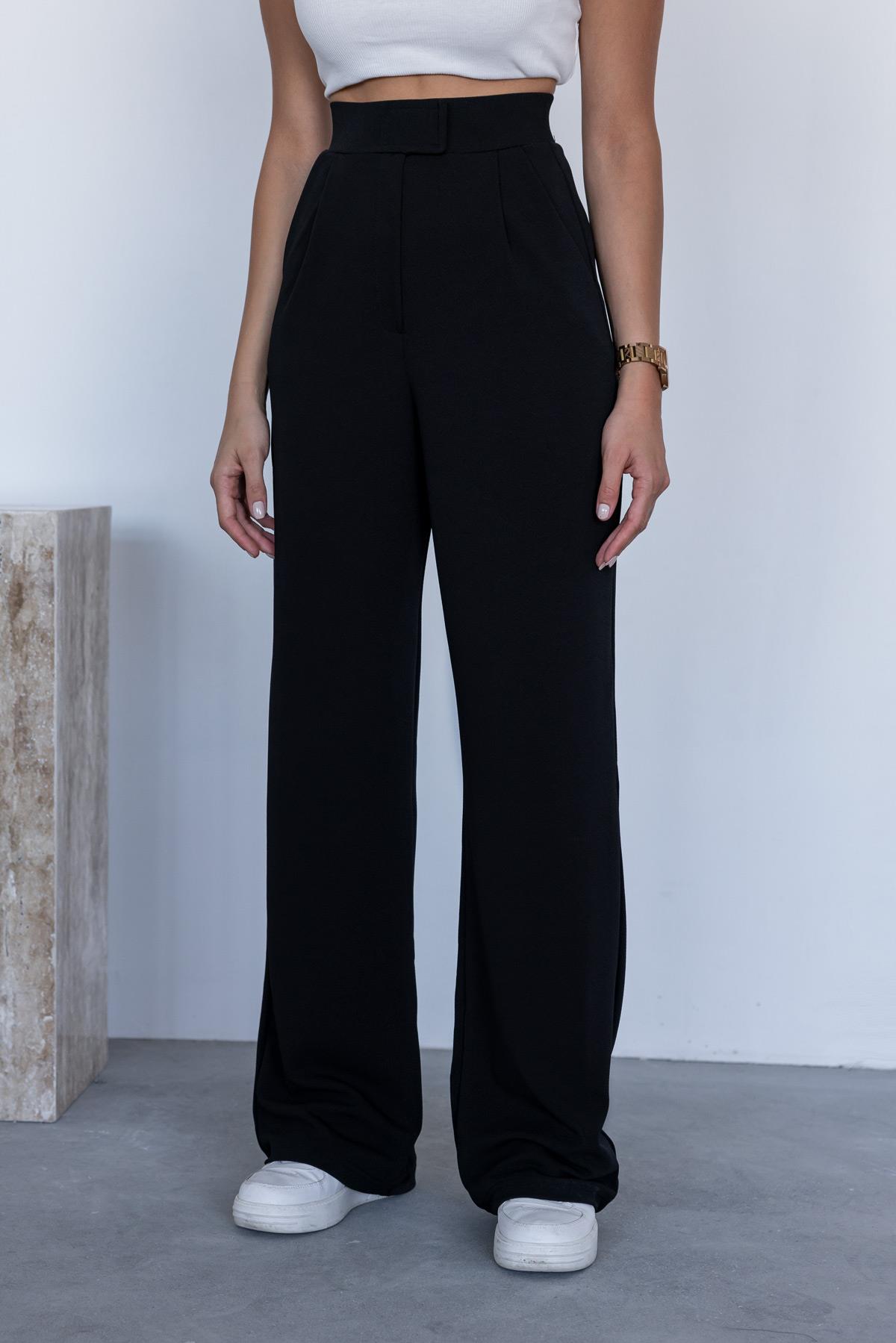 Lycra Palazzo Trousers - BLACK - Lebbse