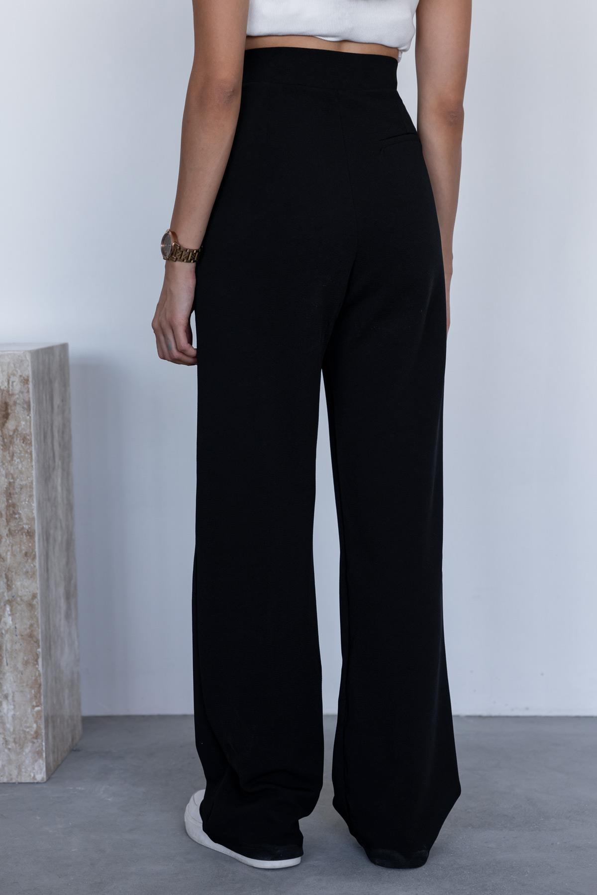 Lycra Palazzo Trousers - BLACK - Lebbse