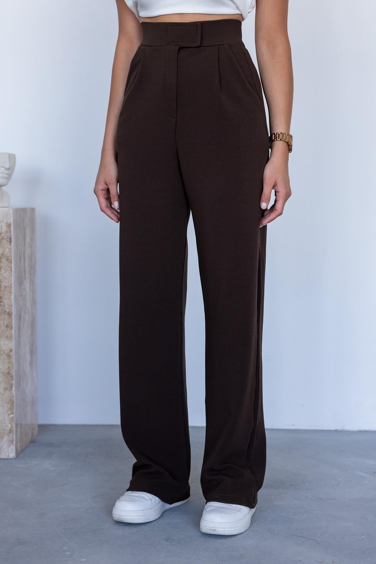 Lycra Palazzo Trousers - BROWN - Lebbse