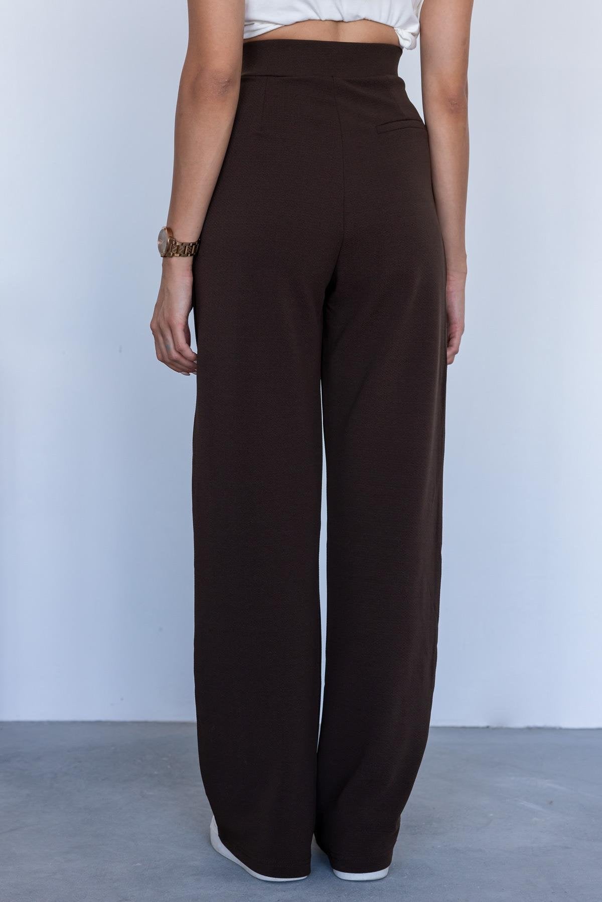 Lycra Palazzo Trousers - BROWN - Lebbse