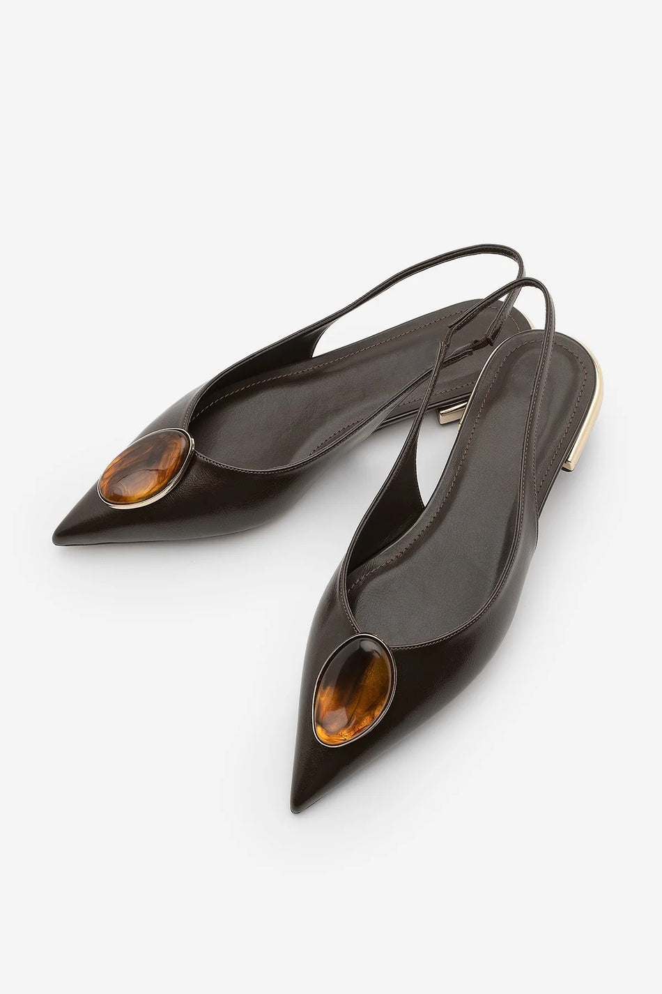 VILSA Coffee Pointed Toe Buckle Detail Women’s Ballet Flats