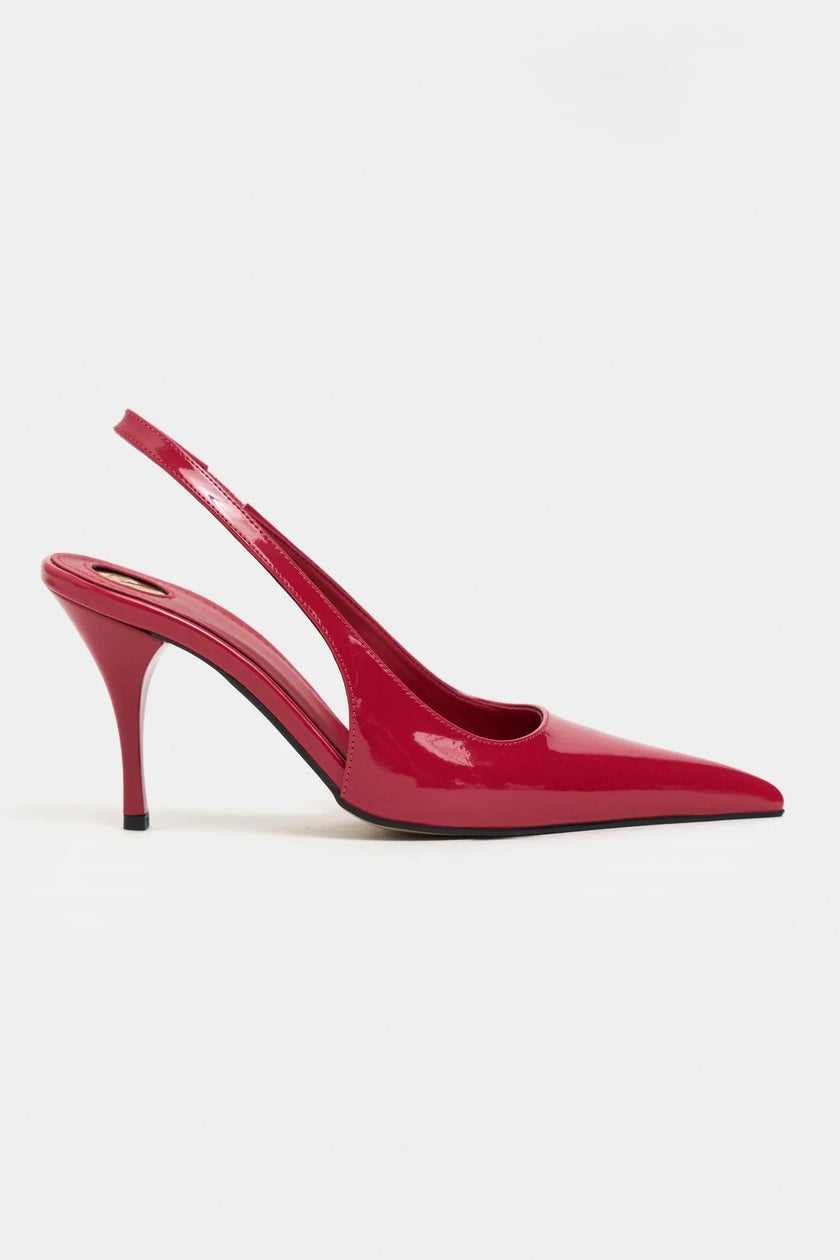 MEHRU Red Patent Buckle Detail Pointed Toe Women’s Heels