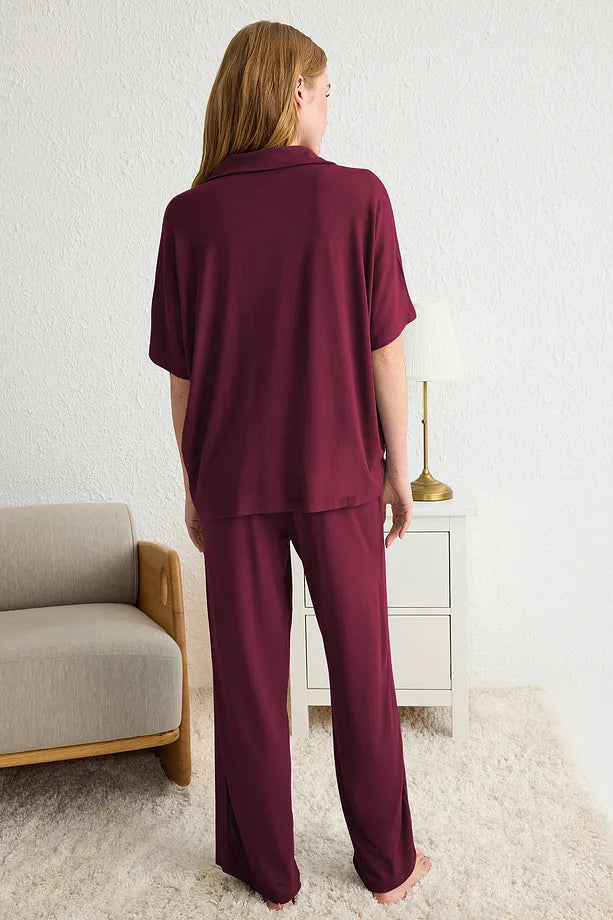 Dark Cherry Relaxed Fit Viscose Maternity Knit Pajama Set