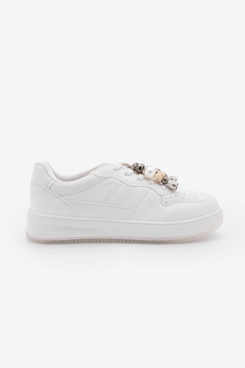 TIVALI White Beaded Buckle Detail Women’s Sneakers