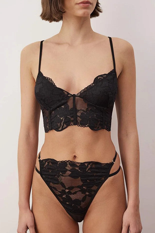 Black Lace Unlined Lingerie Set