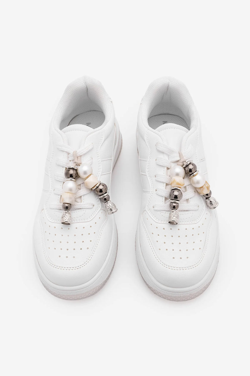 TIVALI White Beaded Buckle Detail Women’s Sneakers