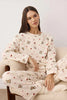 Offwhite Teddy Bear and Heart Patterned Winter Fleece Knit Pajama Set