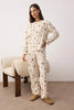 Offwhite Teddy Bear and Heart Patterned Winter Fleece Knit Pajama Set