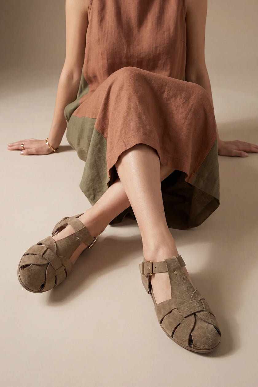 YENZAR Earth Suede Genuine Leather Closed-Toe Women’s Sandals