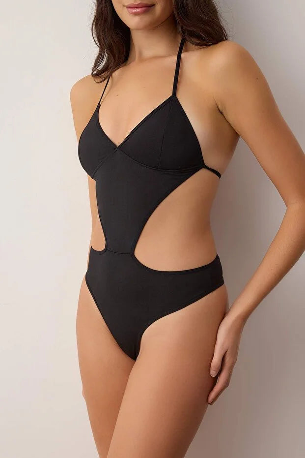 Black Micro-Fitted Plain Bodysuit