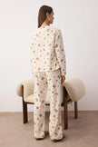 Offwhite Teddy Bear and Heart Patterned Winter Fleece Knit Pajama Set