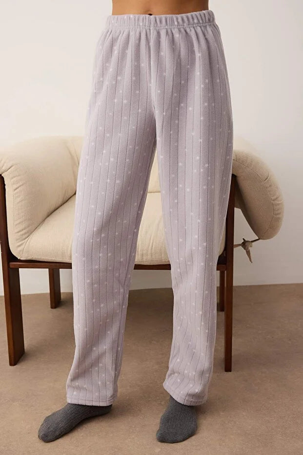 Gray Galaxy Pattern Winter Fleece Knit Pajama Set