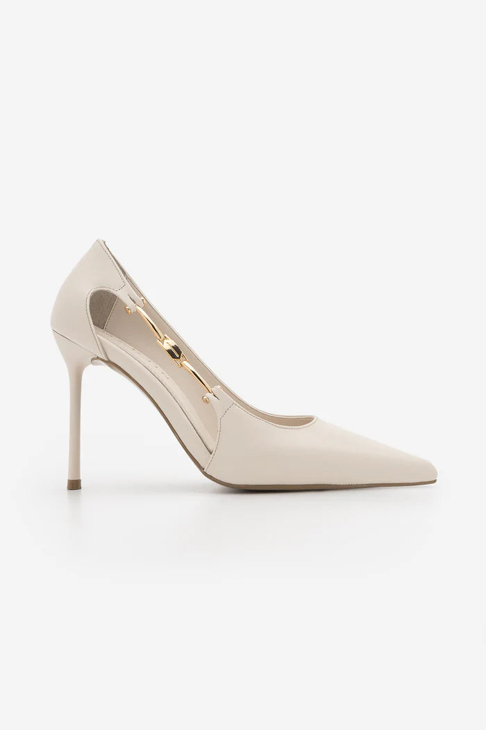 LIKOSE Offwhite Buckle Detail Classic Pointed Toe Women’s Stiletto Heels