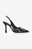 BODEGA Black Satin Beaded Mesh Embellished Women’s Evening Stiletto Heels