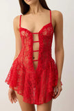 Red Lace Pantyhose/Fantasy Nightgown with Window/Cut-Out Detail