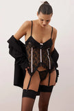 Black Garter Belted Lace Babydoll/Fantasy Nightgown with Ruffled Panties and Open Backs