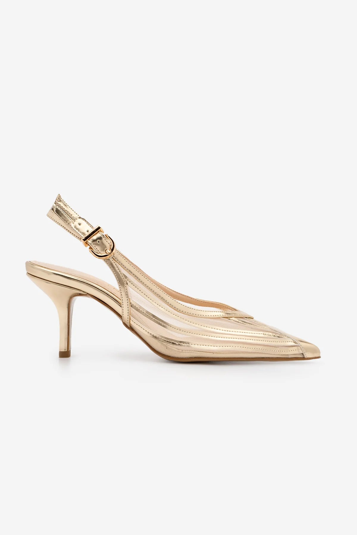 VIMOLA Gold Strap Mesh Pointed Toe Women’s Stiletto Heels