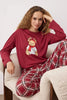 Burgundy  Christmas-Themed Plaid Knitted Pajama Set