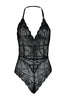 Black Lace Knit Bodysuit with Strappy Straps and Snaps