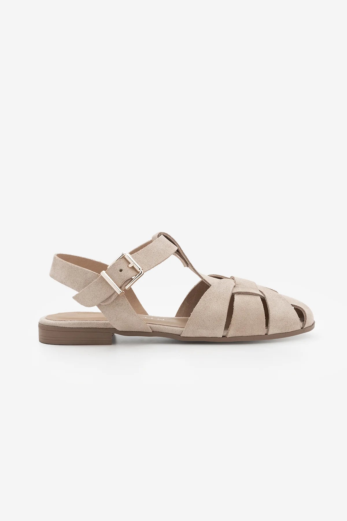 YENZAR Beige Suede Genuine Leather Closed-Toe Women’s Sandals