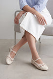 OLISA Offwhite Hand-Knitted Mary Jane Strap Women’s Ballet Flats