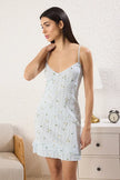 Blue Floral Lace and Ruffle Pointed Openwork/Empty Knit Nightgown