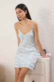 Blue Floral Lace and Ruffle Pointed Openwork/Empty Knit Nightgown