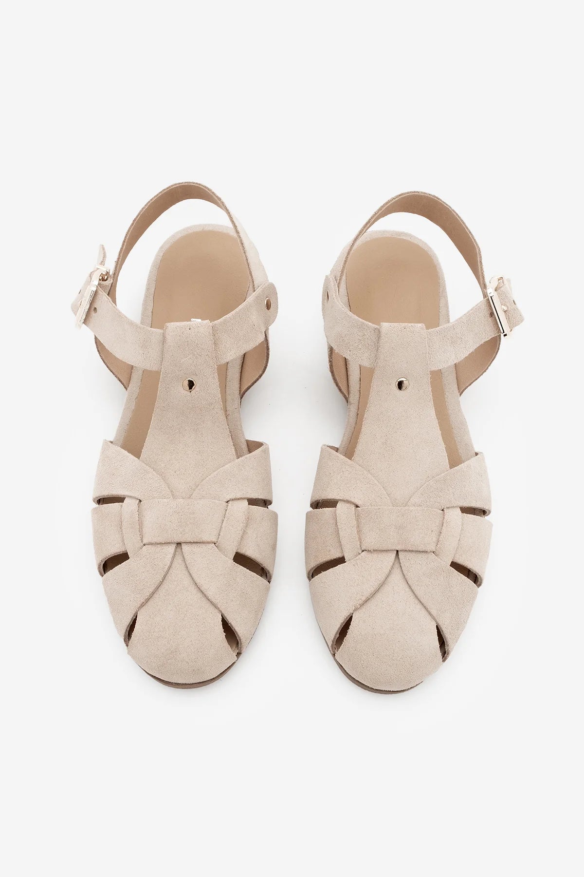 YENZAR Beige Suede Genuine Leather Closed-Toe Women’s Sandals