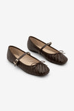 TEYRA Coffee Mary Jane Bow Detail Woven Pattern Square Toe Women’s Ballet Flats