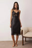 Black Satin-Woven Nightgown with Lace and Slit Detail