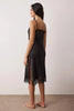 Black Satin-Woven Nightgown with Lace and Slit Detail