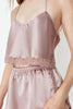 Brown Lace Satin Crop Pajama Set with Shorts and Straps
