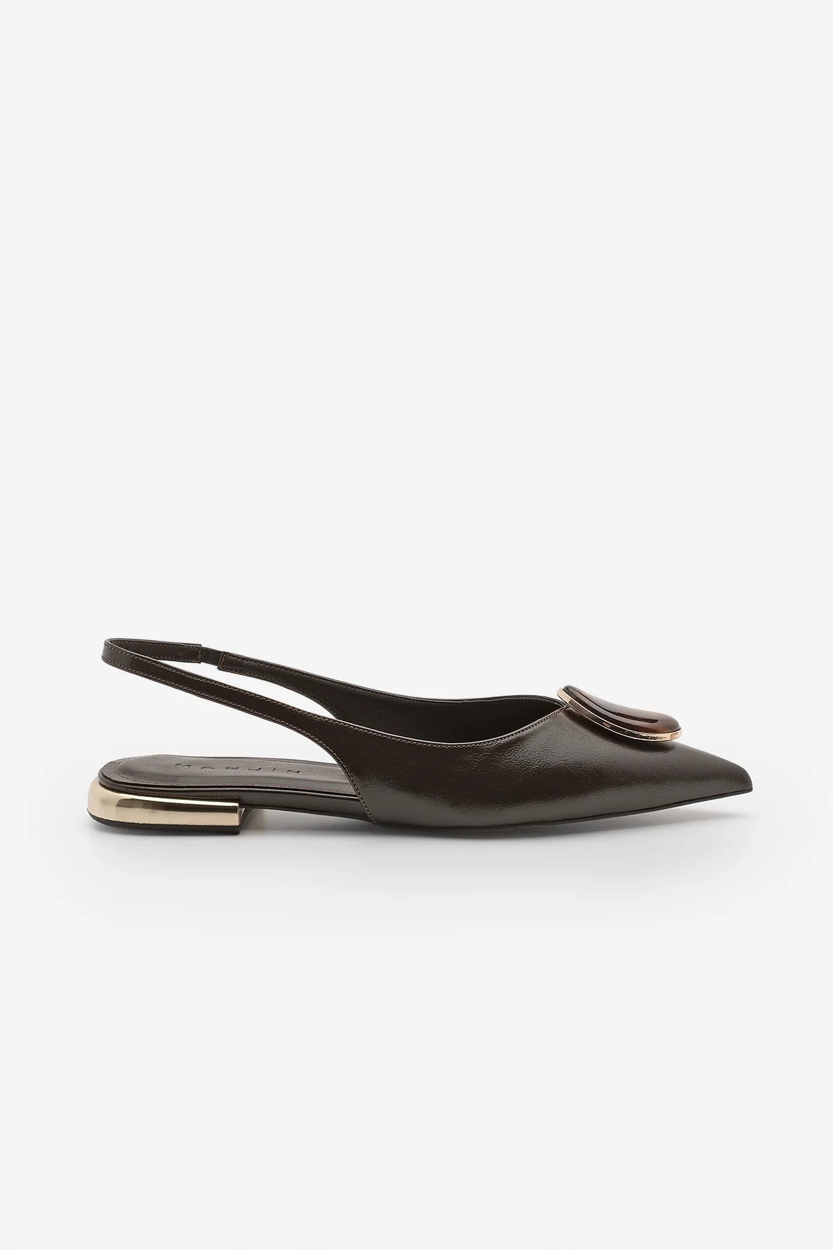 VILSA Coffee Pointed Toe Buckle Detail Women’s Ballet Flats