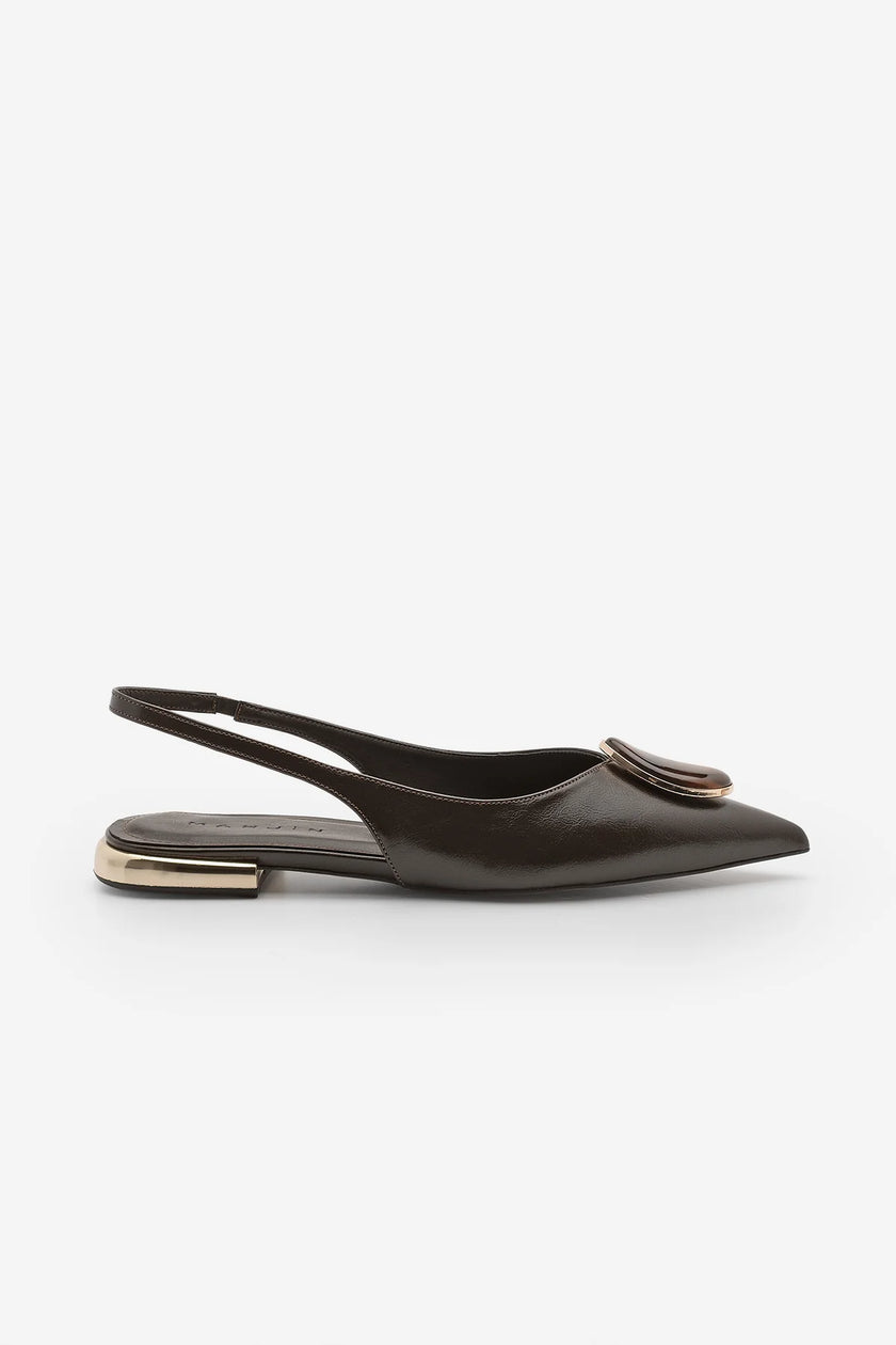 VILSA Coffee Pointed Toe Buckle Detail Women’s Ballet Flats