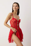 Red Lace Pantyhose/Fantasy Nightgown with Window/Cut-Out Detail