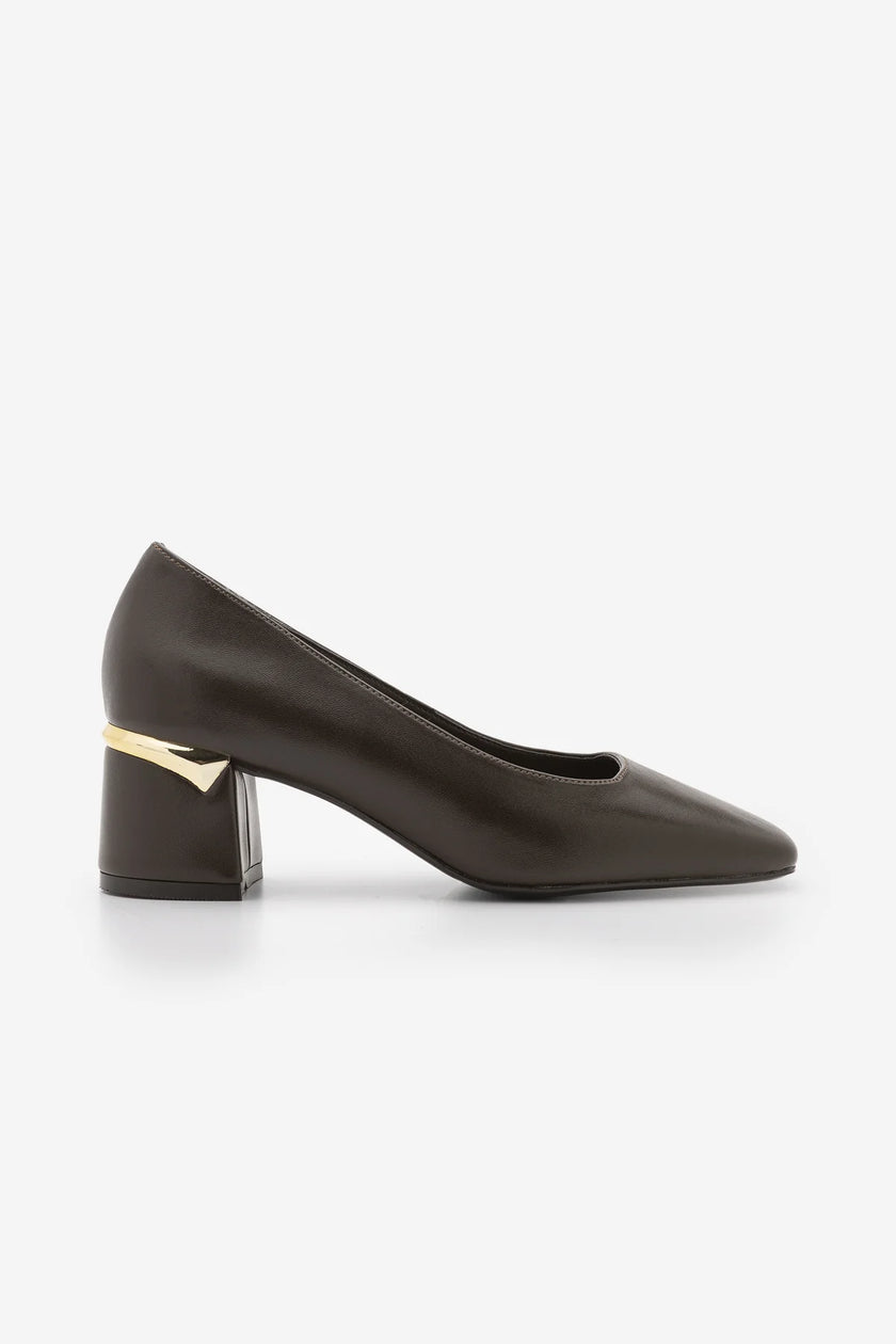 ZEYLOR Brown Square-Toe Chunky Heel Shoes – 5 cm Heels