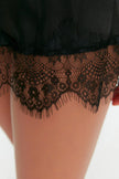 Black Satin Lace Rope Strap Knitted Babydoll