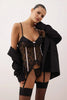 Black Garter Belted Lace Babydoll/Fantasy Nightgown with Ruffled Panties and Open Backs