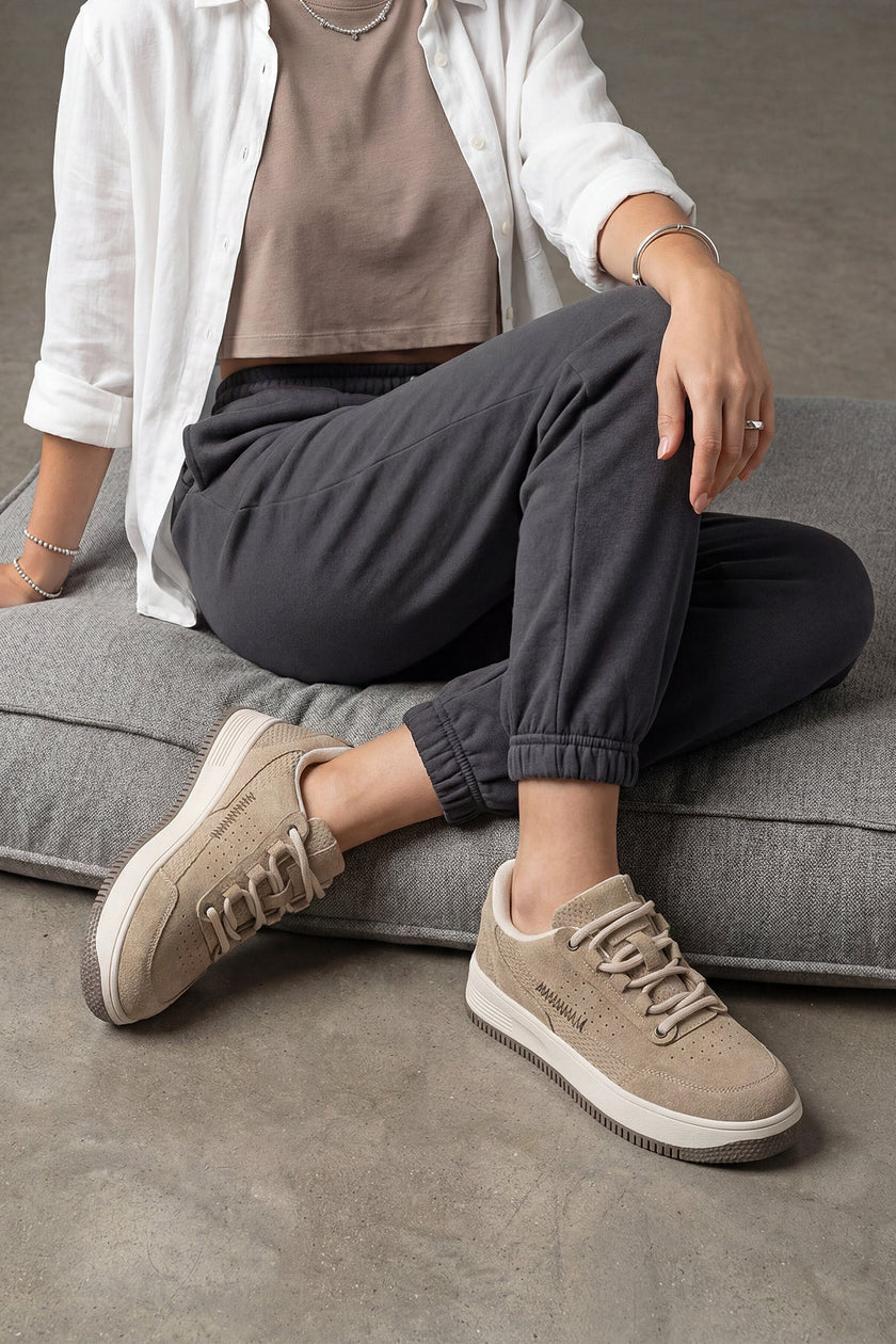 Loske Camel Suede Women’s Thick Sole Sneakers