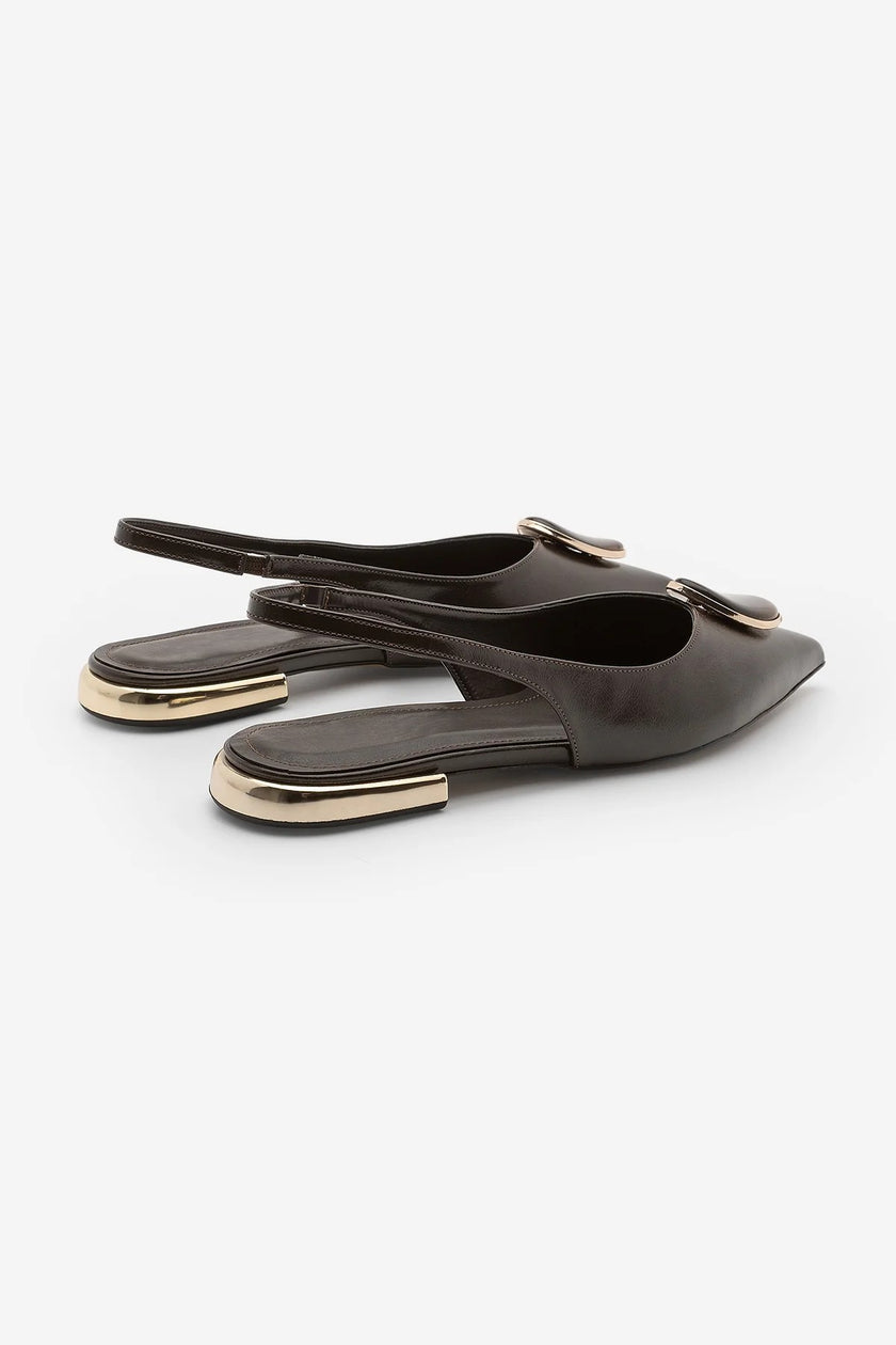 VILSA Coffee Pointed Toe Buckle Detail Women’s Ballet Flats