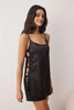 Black Satin-Woven Nightgown with Lace and Back Detail