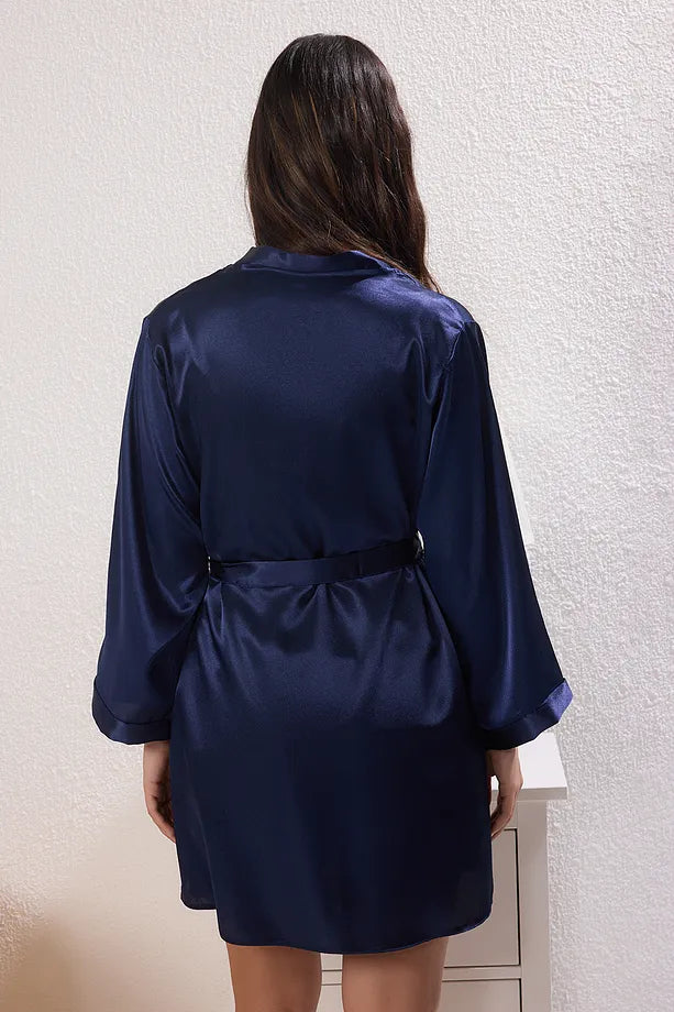 Navy Blue 3-Pack Satin Weave Robe + Pajama Set