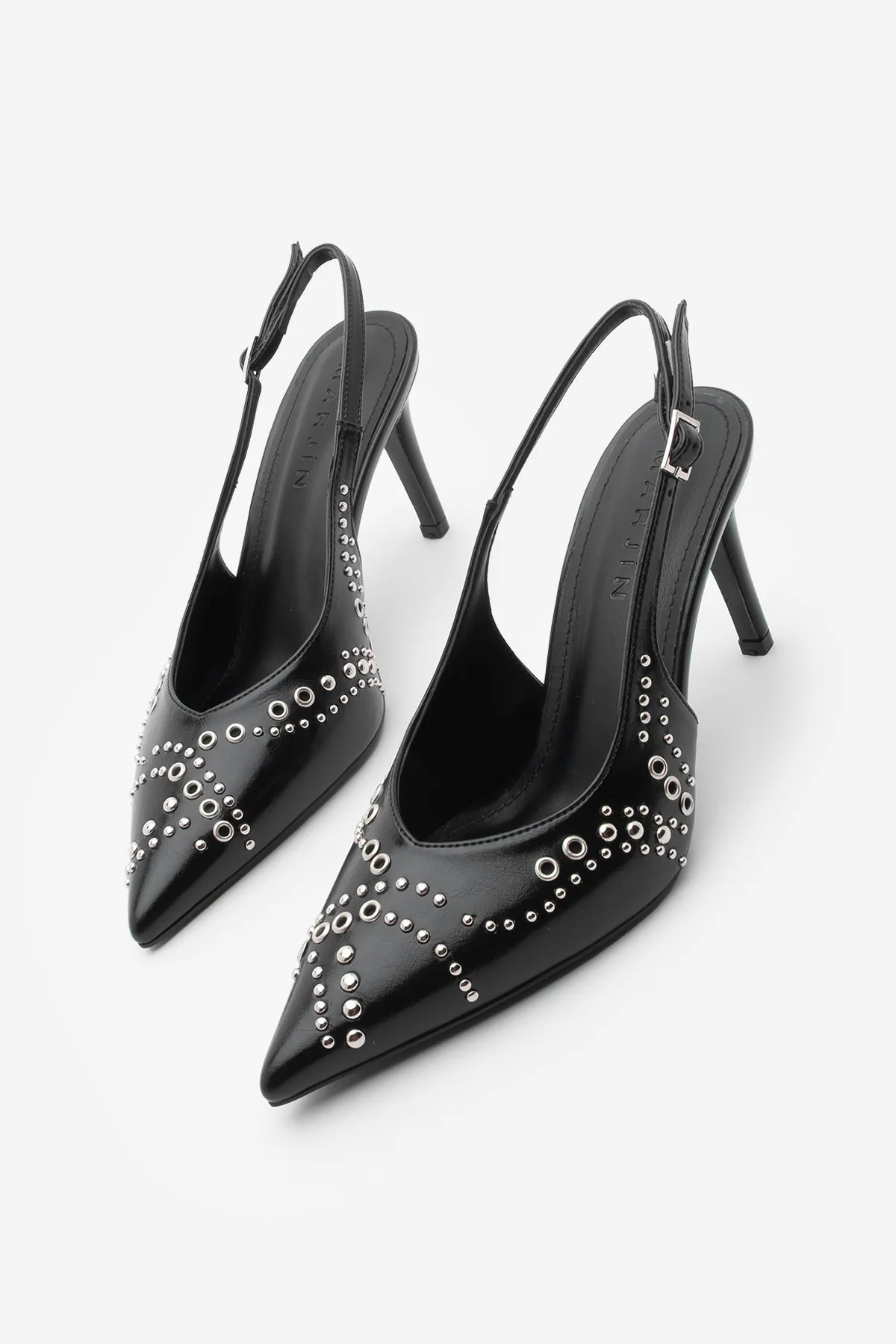 Women's Stiletto Pointed Toe Studded Trocki Heeled Shoes Lorfi - Black