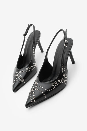 Women's Stiletto Pointed Toe Studded Trocki Heeled Shoes Lorfi - Black
