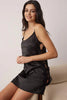 Black Satin-Woven Nightgown with Lace and Back Detail